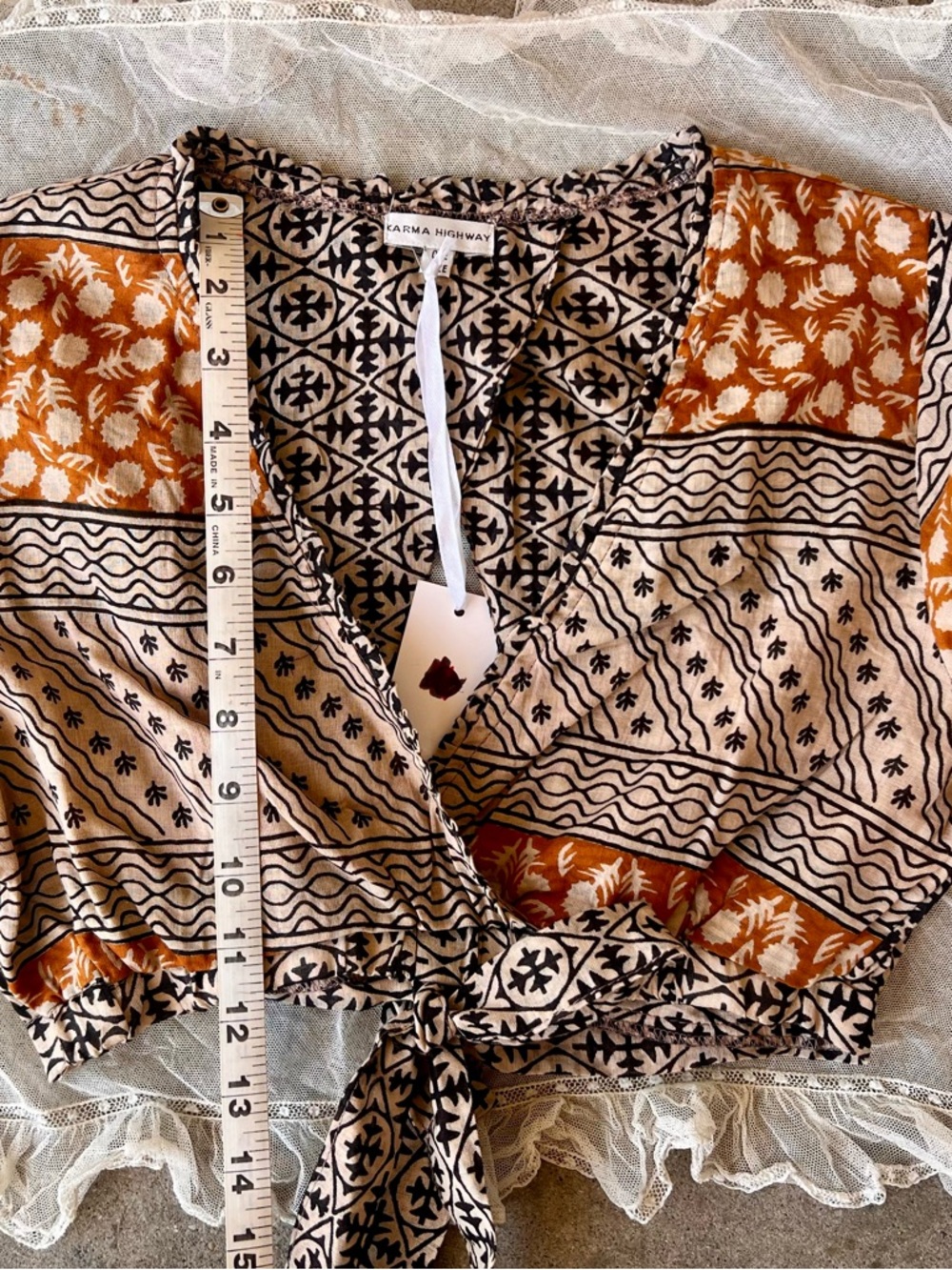 NWT Karma Highway cropped cotton wrap top - Picture 5 of 7